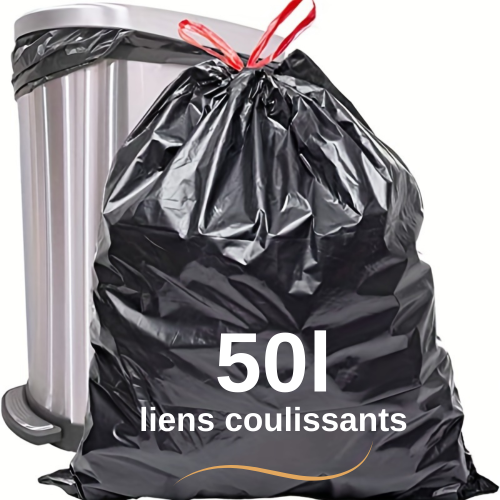 Sac poubelle 50 litres, Haute résistance, Opaque, Noir (x200) - Sac